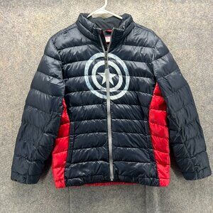 Marvel Spyder Jacket Boys XL Black Red Captain America Puffer Winter Coat VTG